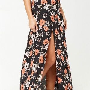 Forever 21 Black and Orange Floral Maxi Skirt